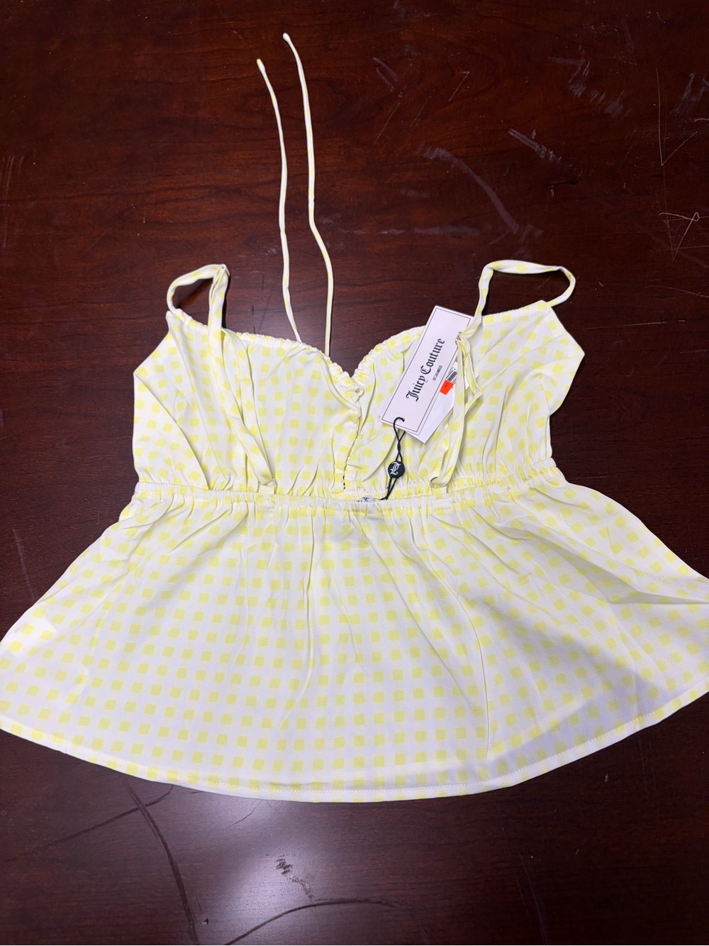 Juicy Couture Pale Yellow Gingham Cropped Tank Top